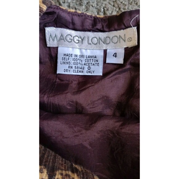 Maggie London VTG sheath jacquard dress Sz 4 brown gold  leopard print cotton - Picture 4 of 6